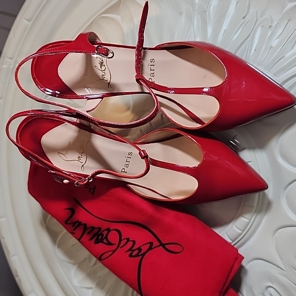 Christian Louboutin red Patent leather T-strap pumps
